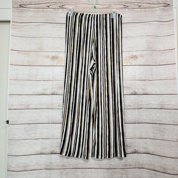 Maxine Nichols Brown Cream Wide Leg Flowy Pull On Tie Front Pants Size L (28x24) - Picture 6 of 13